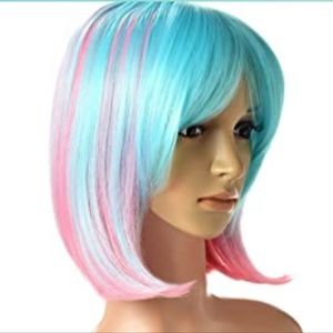 New Beautiful turquoise blue and pink synthetic wig